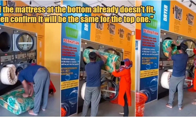 Man putting mattress into laundry