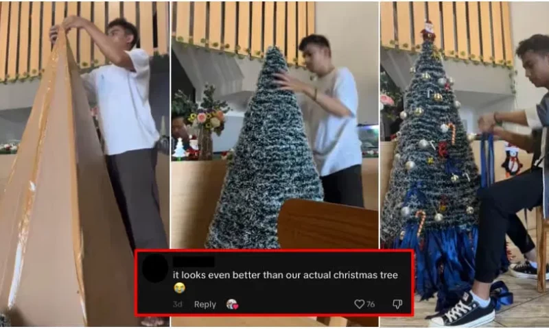 Indonesian Individual Reveals his Method of Crafting a Christmas Tree with Cardboard and Basic Decor for RM75