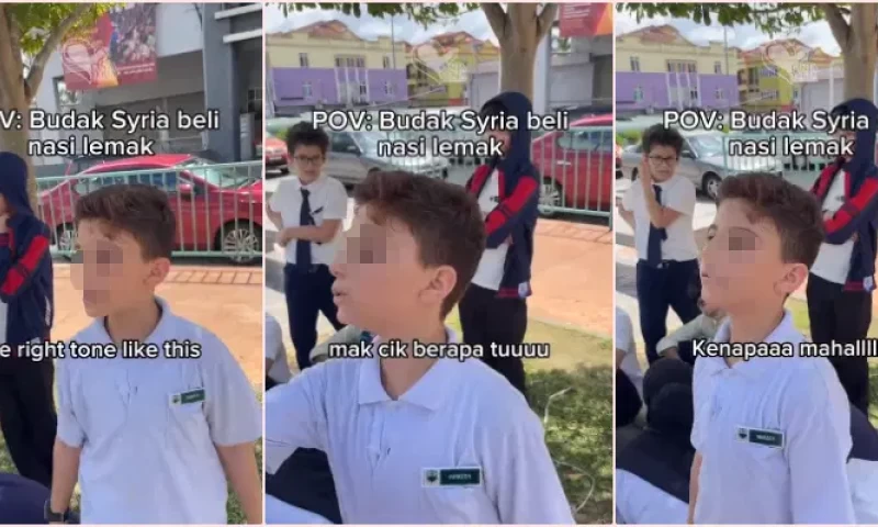 Young Syrian Demonstrates to Friends the Art of Ordering Nasi Lemak from Mak Cik in Malay