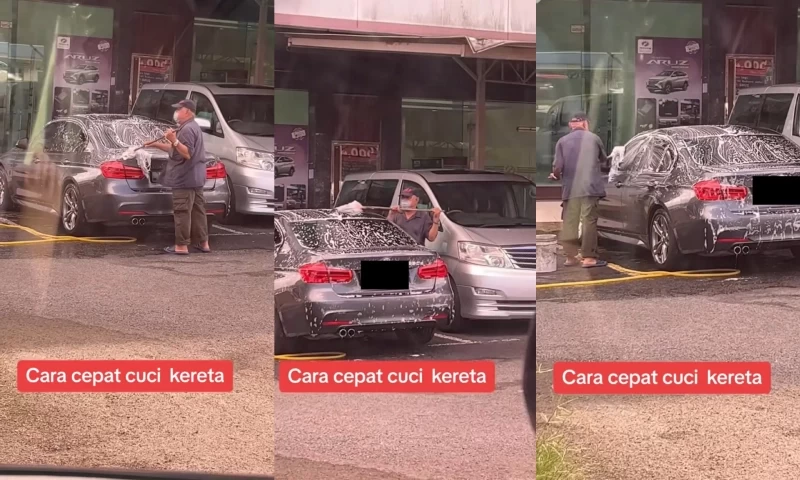 Malaysian Man Achieves Remarkably Clean Car Using a Mop for Washing