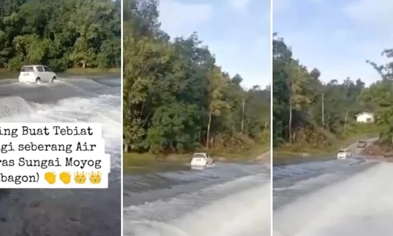 King of the River: Myvi Spotted Casually Driving Through Strong River Currents in Sabah