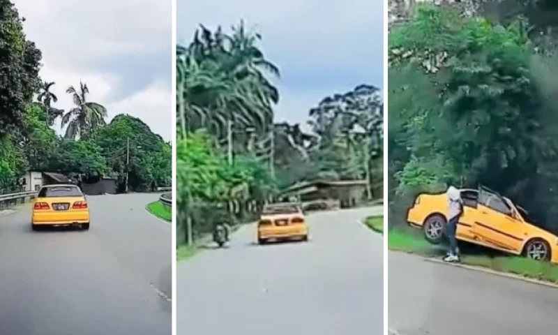 Malaysian Attempts to Showcase Driving Skills on Kedah Village Road, Ends Up "Drifting" Into a Drain