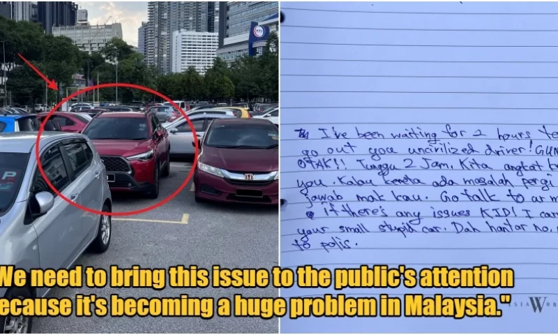 Malaysian Driver Blocked by Two Double-Parked Cars Takes Action After Waiting Two Hours