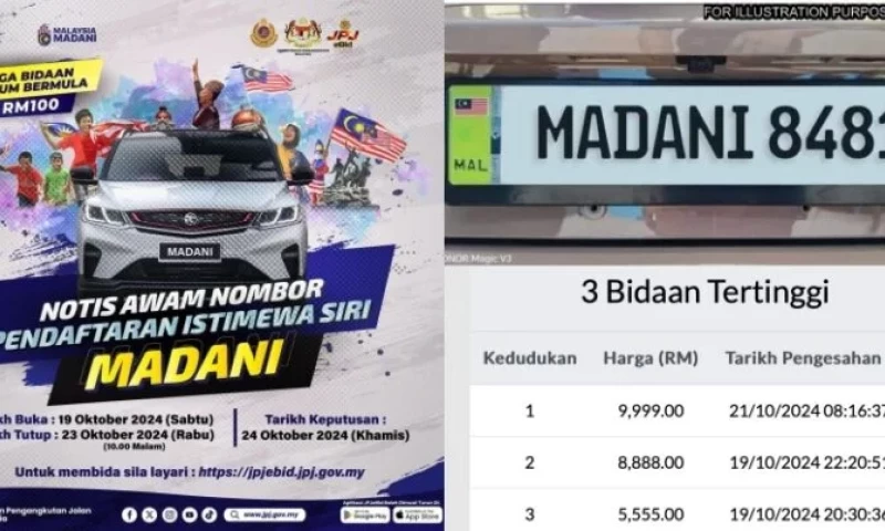 Malaysians Rush to Buy JPJ’s New 'MADANI8481' Plate, with Top Bid Reaching RM9,999