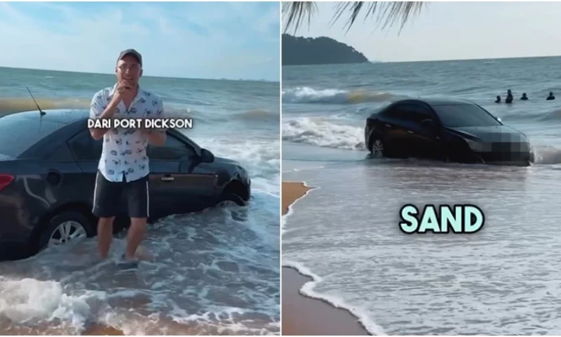 Singapore-Registered Car Stuck on Port Dickson Beach After Driver Attempts Coastal "Cruise"