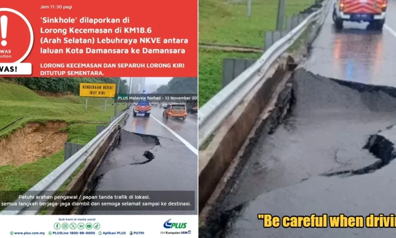 PLUS Malaysia: Sinkhole Detected on NKVE Near Kota Damansara, Lane Closures in Effect