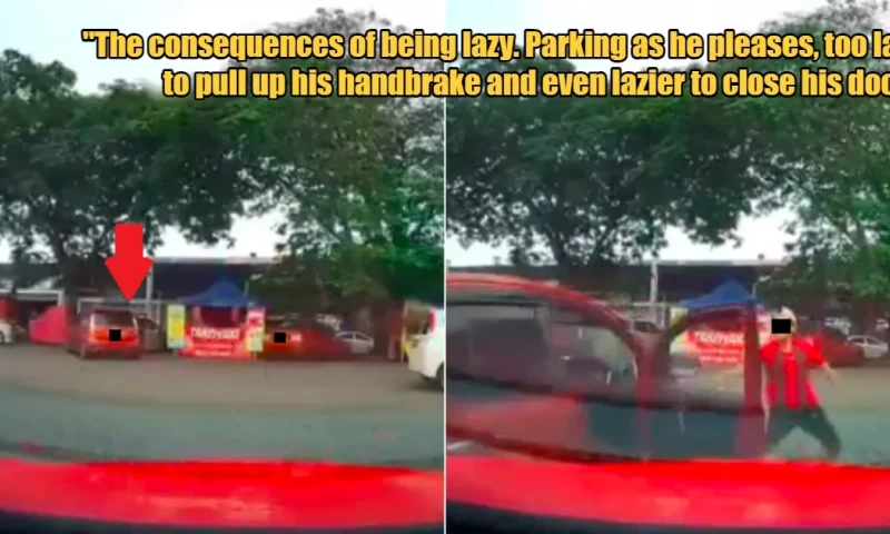 WATCH: Malaysian Stops by Roadside to Buy Food, Forgets Handbrake, and Car Rolls into Another Vehicle